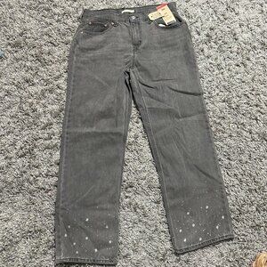 Levis NWT Low Pro Straight Distressed Black Gray Jeans Size 32 Womens